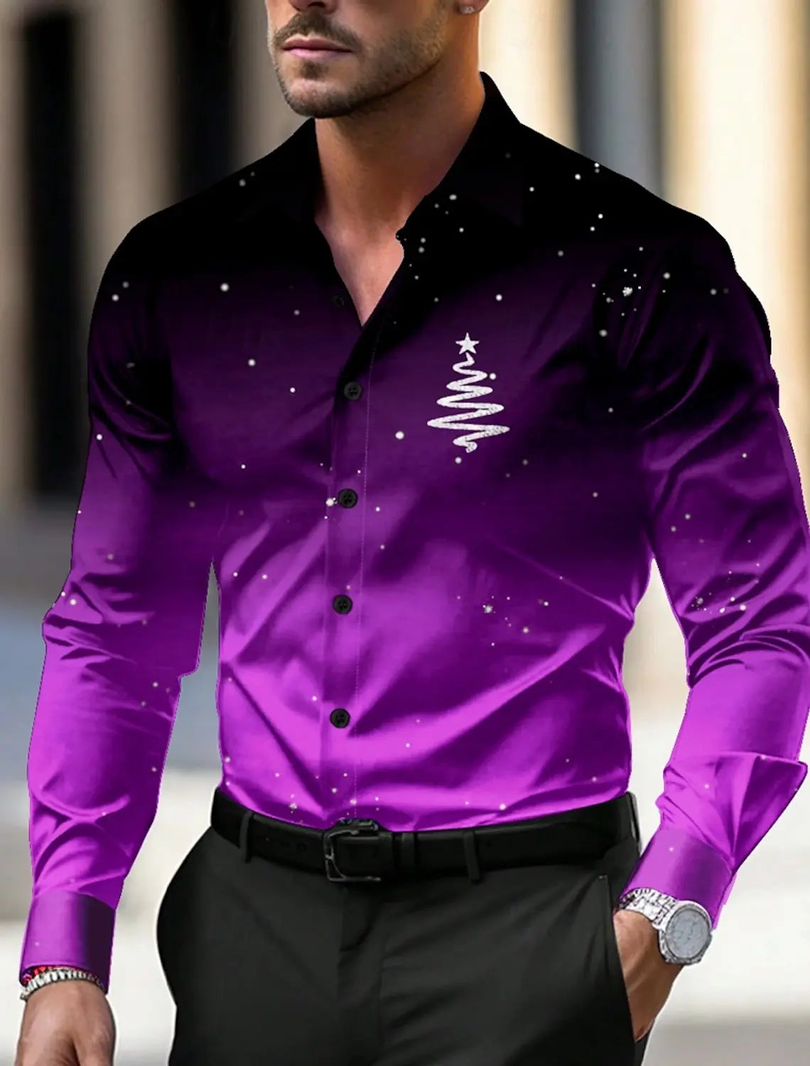 Christmas Theme Men's Christmas Trees Printed Shirts Snowflake Grad Shirts