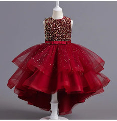 Flower Girl Dresses for Wedding White Champagne Red Pink Child Gala Evening Formal Luxury Birthday Puffy Irregular Elegant Dress