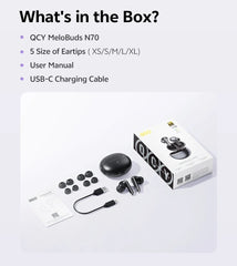 QCY MeloBuds N70 Adaptive ANC Wireless Earbuds Bluetooth 6.0 LDAC Hi-Res Audio 6 Mics Wireless Charging Earphones 50Hrs IPX5