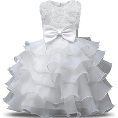 2-10 Yrs Girls Summer Dresses Flower Elegant Kids Princess Party White Dress for Wedding and Birthday Baby Communion Costume