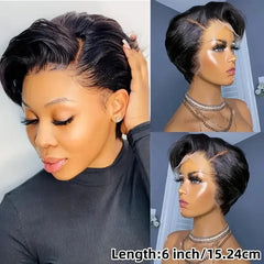 Malaysia Hair Side Part Pixie Cut Straight Wigs Short Bob Hair Wig 100% Human Hair 13x4 Lace Front Human Hair Wigs Natural Color