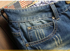 2025 Summer Ripped Denim Shorts Jeans Men's Five Quarter Loose Size Medium Pants Fashion Brand Personality Beggar