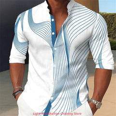 Men's gradient line shirt button up stand up collar shirt long sleeved casual outdoor vacation street daily 3D printed shirt