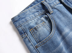 Pencil Pants Men Hole Jeans Mid Waist Skinny Pockets Vintage Ripped
