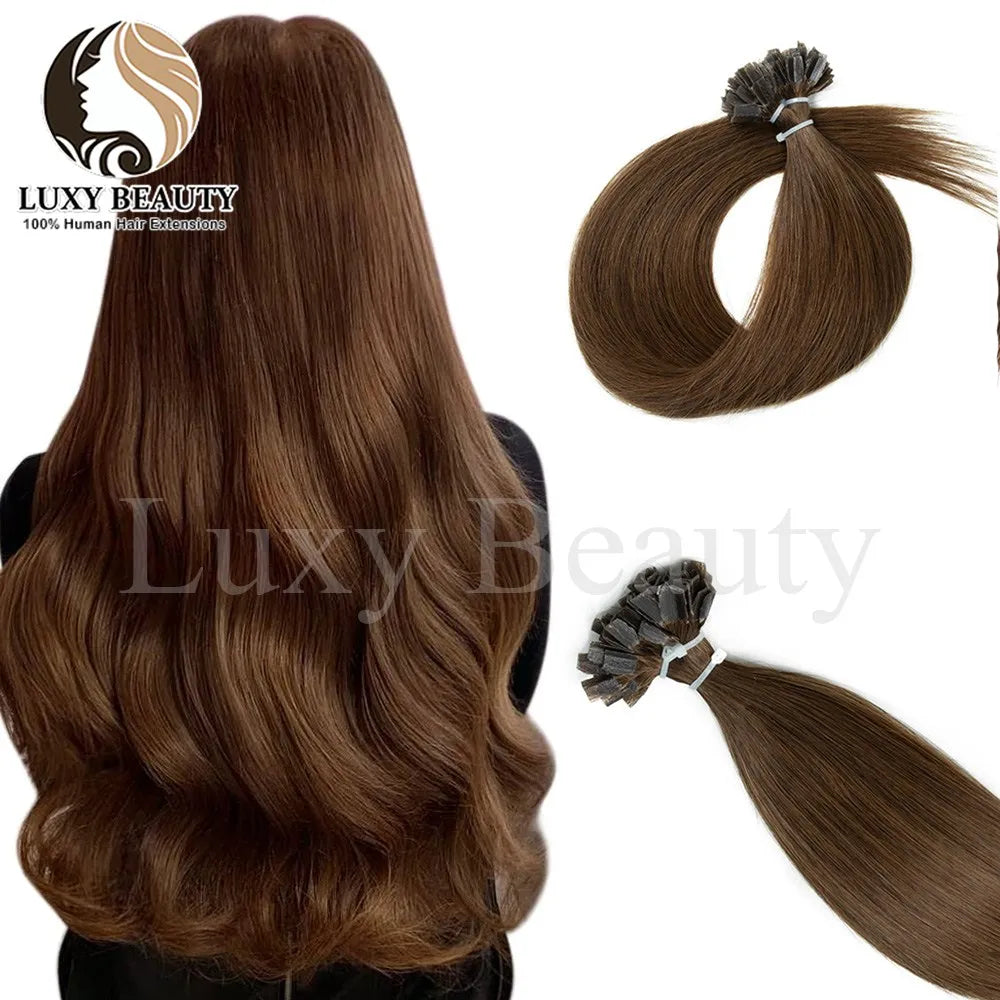 K Tip Nail Tip Hair Extensions Human Hair Keratin Tip Hot Fusion Human Hair Extensions Black Brown Brown Pre Bonded Hair 50pcs