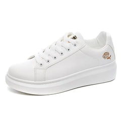 Women Leather Pu Casual Shoes New 2025 Woman Shoes Fashion Embroidered White Sneakers Breathable Flower Lace-Up Women Sneakers