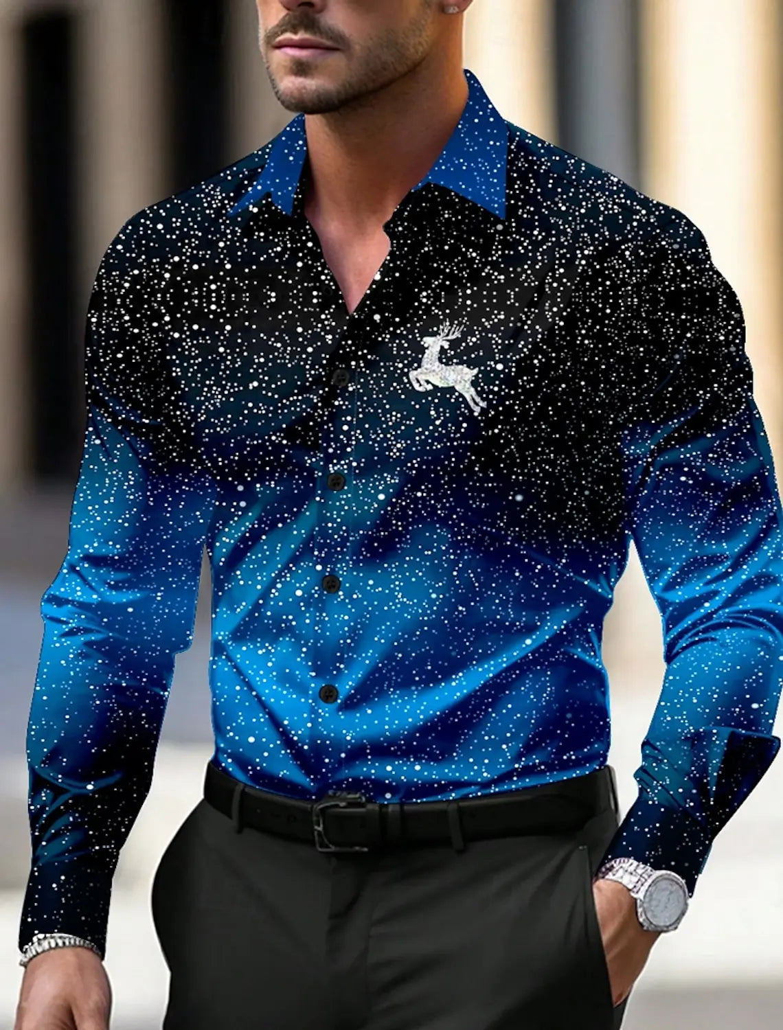 Christmas Theme Men's Christmas Scene Printed Shirts Snowflake Graphics Casual   Long Sleeve shirts