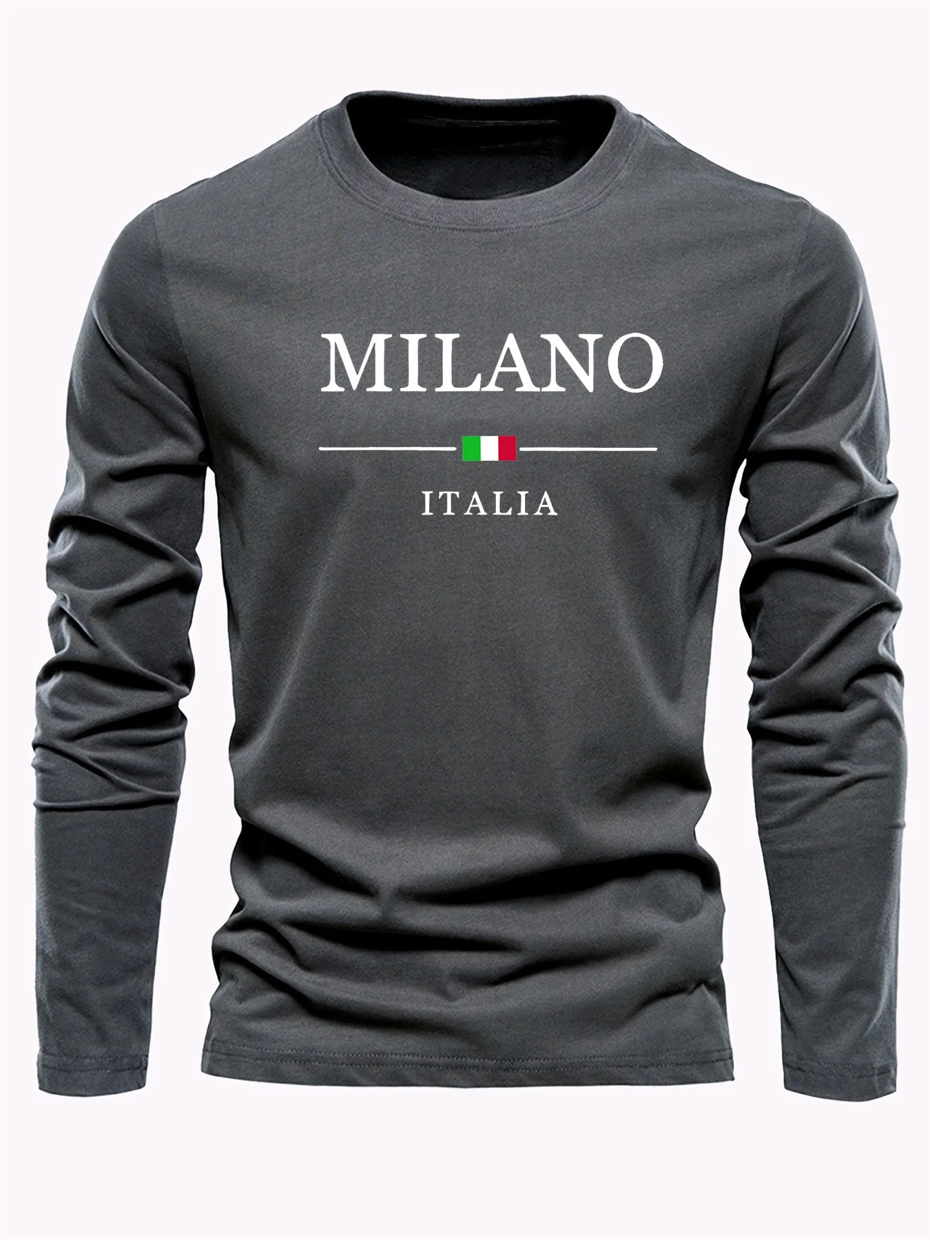 Men's 100% pure cotton comfortable casual loose oversized MALINO ITALIA printed sports round neck long sleeved T-shirt top