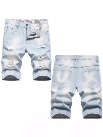 New Summer Men Blue Denim Shorts Italian Style Male Shorts Jeans High Quality Male Stretch Fit Ripped