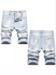 New Summer Men Blue Denim Shorts Italian Style Male Shorts Jeans High Quality Male Stretch Fit Ripped