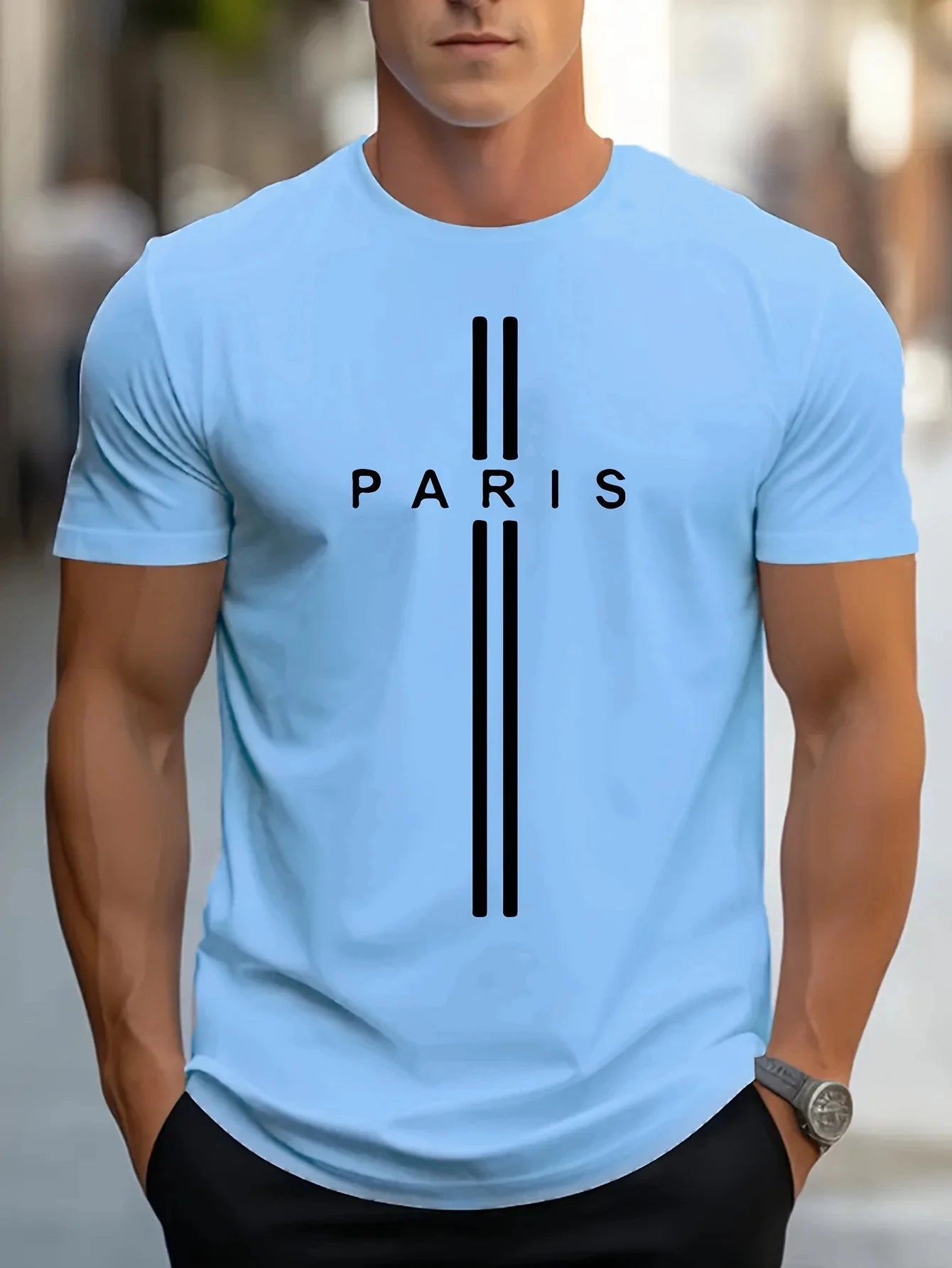 3D printed men's loose summer T-shirt,Paris printed round neck casual