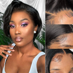 Malaysia Hair Side Part Pixie Cut Straight Wigs Short Bob Hair Wig 100% Human Hair 13x4 Lace Front Human Hair Wigs Natural Color