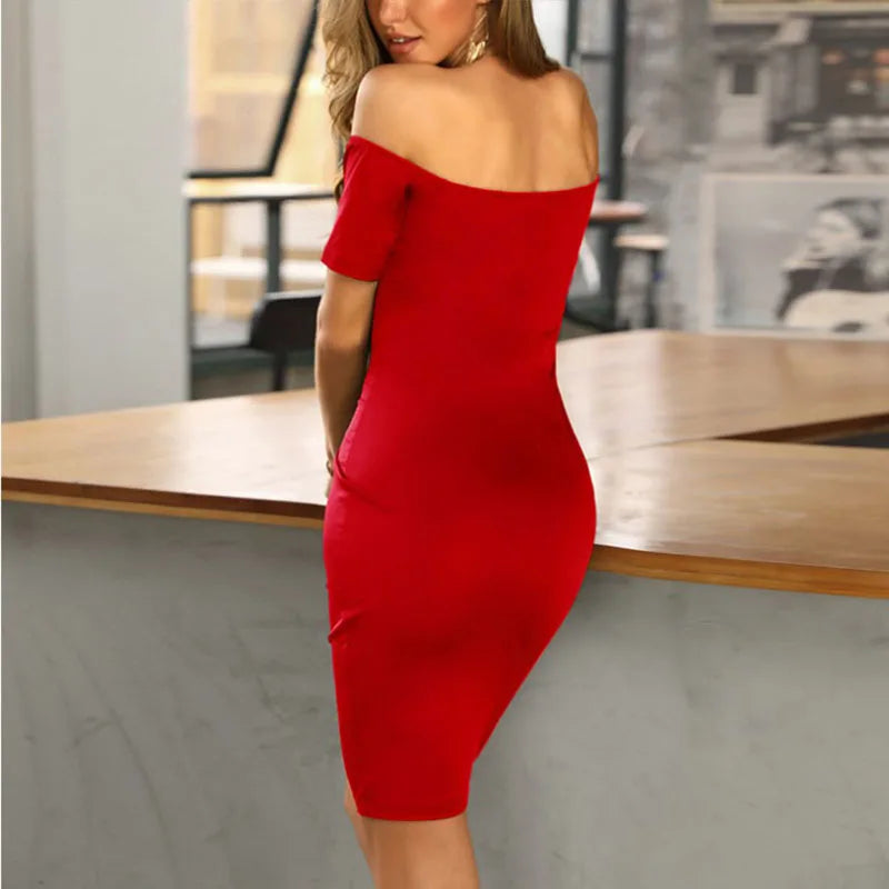 Lady V style off-the-shoulder fitted dress with a tight waist and a full skirt, a fitted evening for women