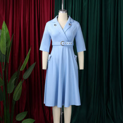 Elegant Plus-Size Women's Dress 2025 Fashion High-Waisted Skirt Suit Collar Trendy