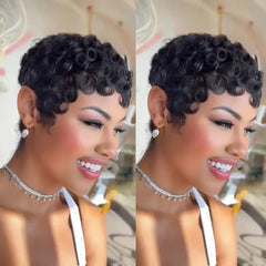 Brazilian Remy human hair Hair Full Machine Wig Curly Pixie Cut Short wig for Women Daily Wear