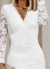 Sexy Mini Wedding Dresses for Women Summer Fashion Lace Hollow Out Mini Dress Casual Hip Wrap White Dresses 2024 Bodycon Dress