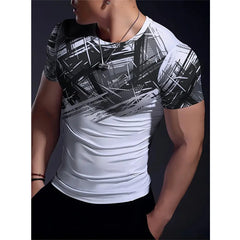 Men's Gradient Stripe 3D Printed T-shirt Summer Outdoor Casual Sports Quick Drying Short Sleeve Top Fitness
