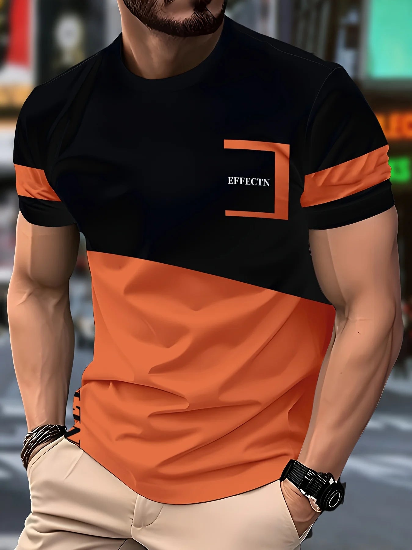 1pc Men'S Novelty T-Shirt,Casual Style,Geometric Pattern,