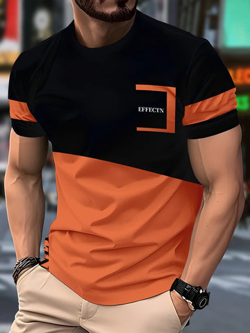 1pc Men'S Novelty T-Shirt,Casual Style,Geometric Pattern,