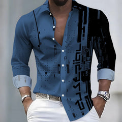 Men's 21-Color Long-Sleeved Shirt Loose Fit Black White Patchwork Geometric Letter Print Stylish Design Casual Fashion Top
