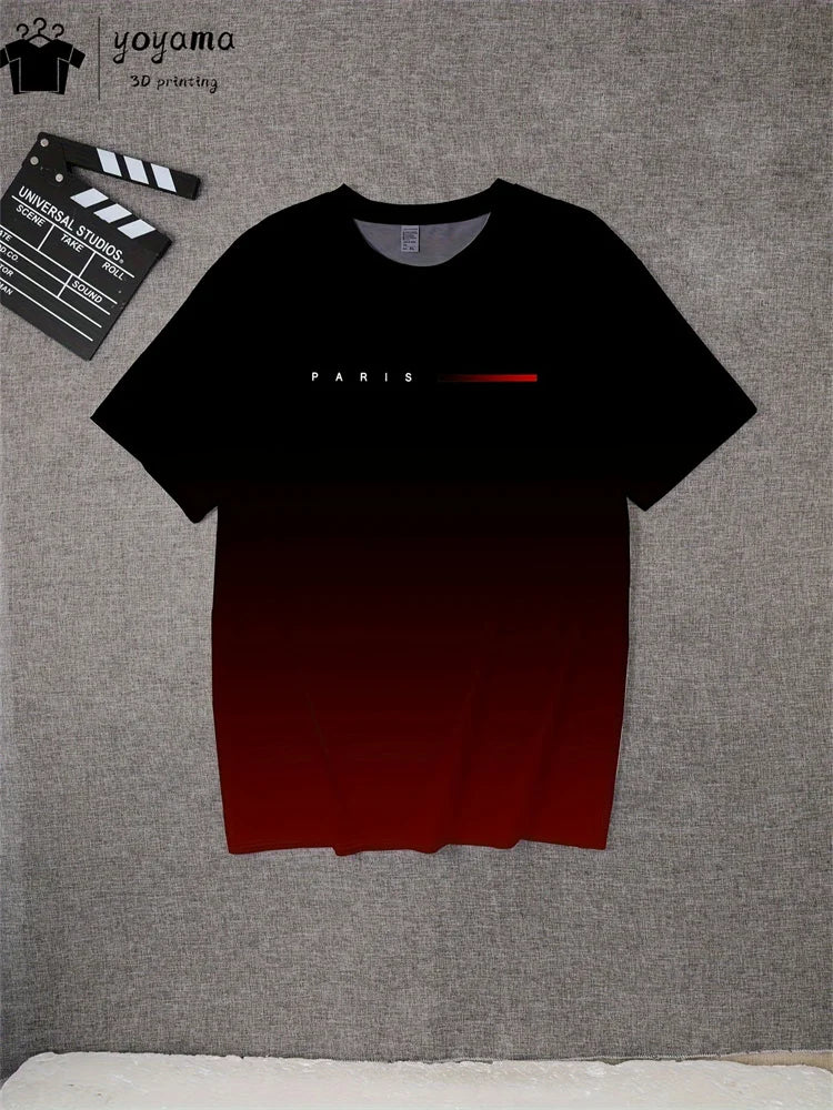 Summer Gradient Print T shirt Men Fashion Graphic T shirts 3D Print Men's Clothing Round Neck T-shirts for Men Street Rock Tops