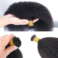 I tip Hair Extensions Kinky Straight Human Hair #1B Pre Bonded Remy Micro Links Human Hair Extensions Natural Black 1g/Strand
