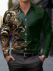 Men'S Stylish Red Floral Print Dress Shirt - Casual Long Sleeve Button-Up Design Spring Fashion Shirt Floral Print Shirt