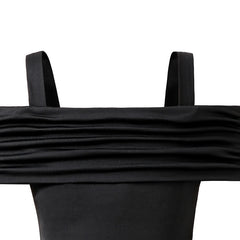Kids Dress For Girls Black Solid Color Sling Short Sleeve Ruched Tiered Dress 8-12 Years Summer Frenchy Simple Style Elegant