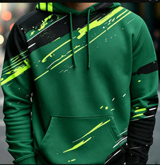 Casual Men Pullover Hoodie Abstract Graffiti Brush Print Long Sleeve Drawstring Pocket Streetwear Sweatshirt