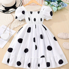 Summer Girls Cool And Breathable Cute Lantern Sleeves Off Shoulder Polka Dot Print Dress Princess Daily Casual Party Dress