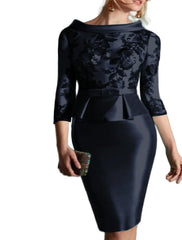 Sheath Cocktail Dress Elegant Dress Knee Length Jewel Neck Fall Wedding Guest Satin with Buttons Appliques 2025 free customized