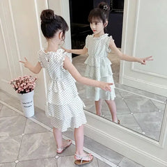Summer Girls Short Sleeve Dress For Kids Polka Dot Dress Wedding Birthday Party Vestidos 3 6 7 9 12Year Children Casual Clothing