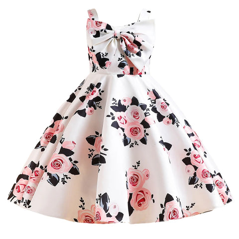 2023 Kids Princess Dress For Girls Summer Floral Print Clothes Children Girl Birthday Party Dresses Big Bow Vestidos