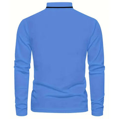 2025 Summer Men's long-sleeved lapel casual polo shirt Breathable and comfortable shirt Solid polo shirt High-quality