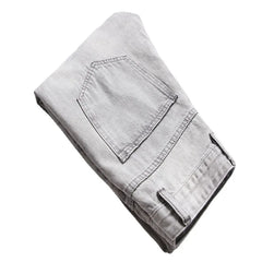 Mens Jeans Large-size Straight Light Gray Denim Trousers Spring  Ripped Jeans