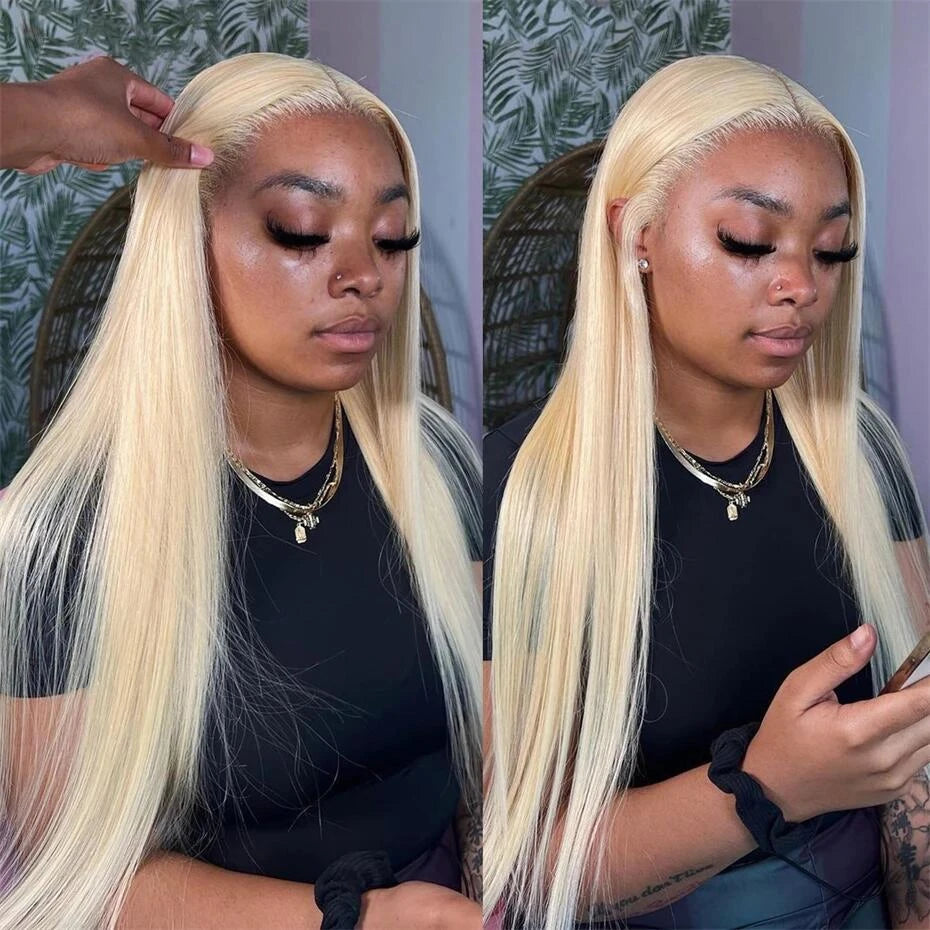 13x6 Teal Ocean Blue Lace Front Wig Human Hair Body Wave 613 Blonde hair