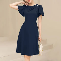 ZANZEA Elegant Women Dresses 2025 Summer  Fashion Short Sleeve Work OL Sundress Casual Party Knee-length Vestido Robe Femme