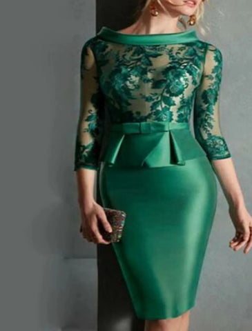 Sheath Cocktail Dress Elegant Dress Knee Length Jewel Neck Fall Wedding Guest Satin with Buttons Appliques 2025 free customized