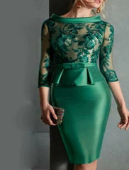 Sheath Cocktail Dress Elegant Dress Knee Length Jewel Neck Fall Wedding Guest Satin with Buttons Appliques 2025 free customized