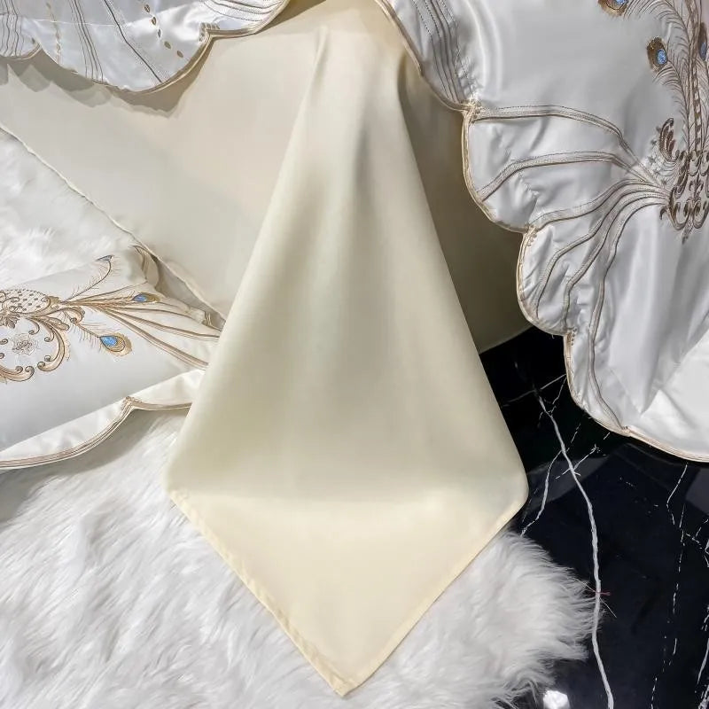 4/6Pcs White Gray Sateen Gold Embroide Luxury Satin Cotton onBedding