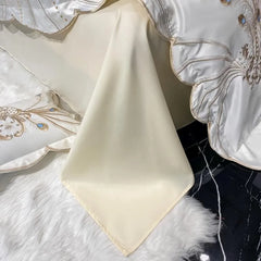 4/6Pcs White Gray Sateen Gold Embroide Luxury Satin Cotton onBedding