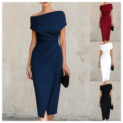 Women's Off Shoulder Ruched Bodycon Midi Dress for Cocktail Party