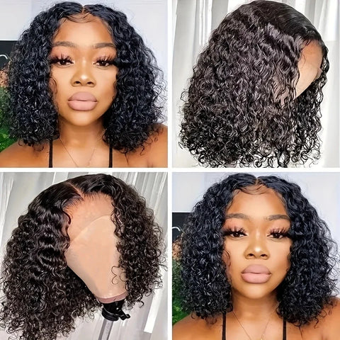 13X4 Lace Front Wig, Real Human Hair, 150% Density, Glue-Free, Ready-To-Wear, Deep Wave/Curly Bob, Versatile and Suitable for Multiple Occasions