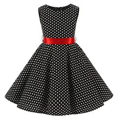 Girls Vintage Dress Party Retro Polka Dot Floral Pattern A line Dresses Pleated Skirt Knee Length for 4-10 Years