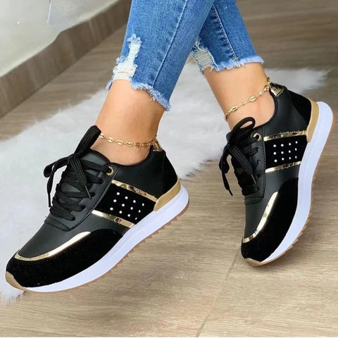 New Women Sneakers Platform Shoes Leather Patchwork Casual Sport Shoes Ladies