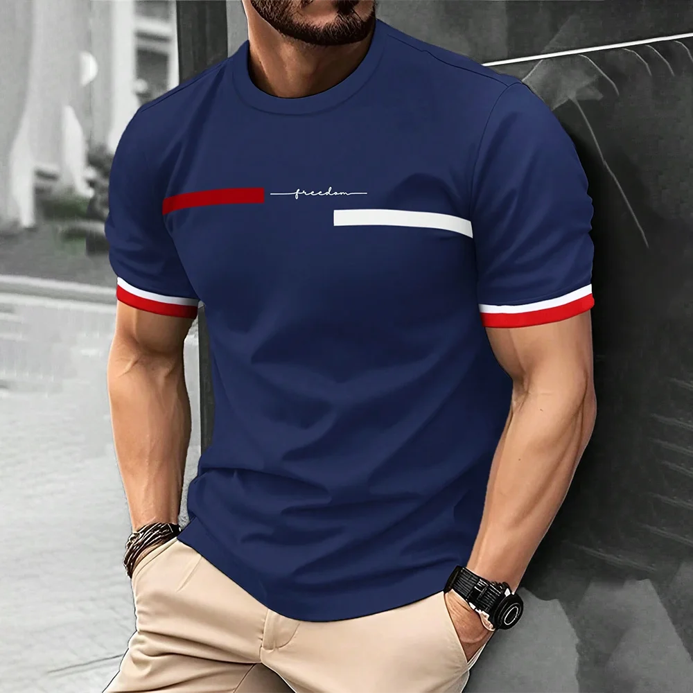 Fashion Summer 3D Stripe Letter Print Men's T Shirt Hip Hop Trend H Streetwear