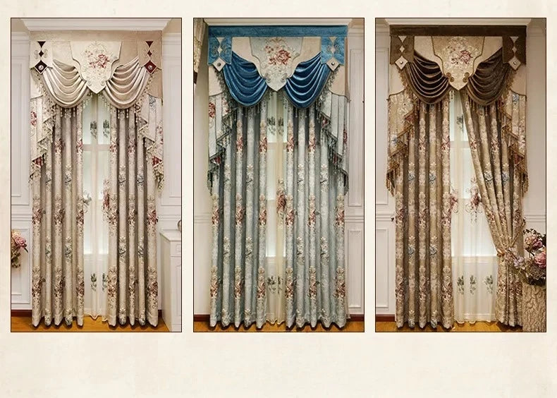 Custom New 3D Embossed Luxury Curtains for Living Dining Room Bedroom European Flower High-end Textured Noble Valance Tulle Cort
