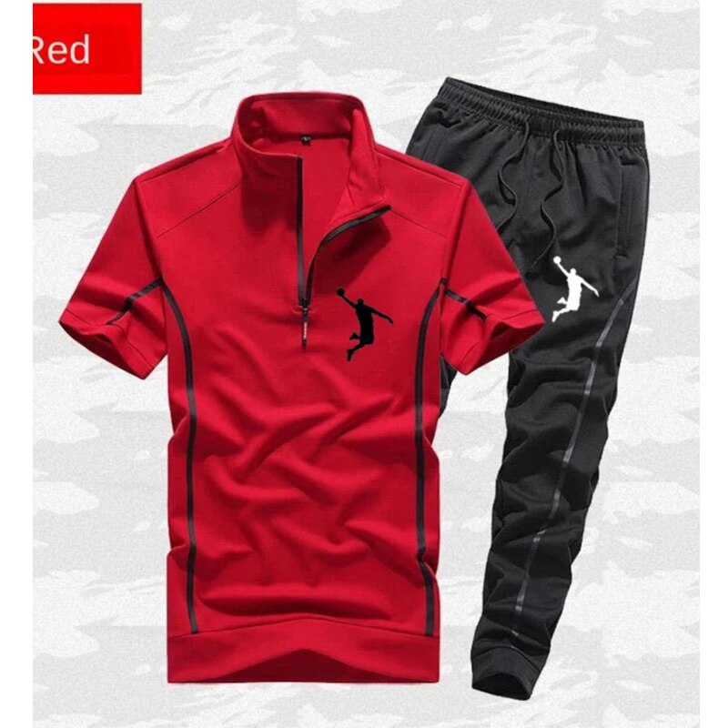 Short sleeved suit men&#39;s summer thin large stand collar sportswear two-piece