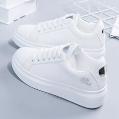 Women Leather Pu Casual Shoes New 2025 Woman Shoes Fashion Embroidered White Sneakers Breathable Flower Lace-Up Women Sneakers