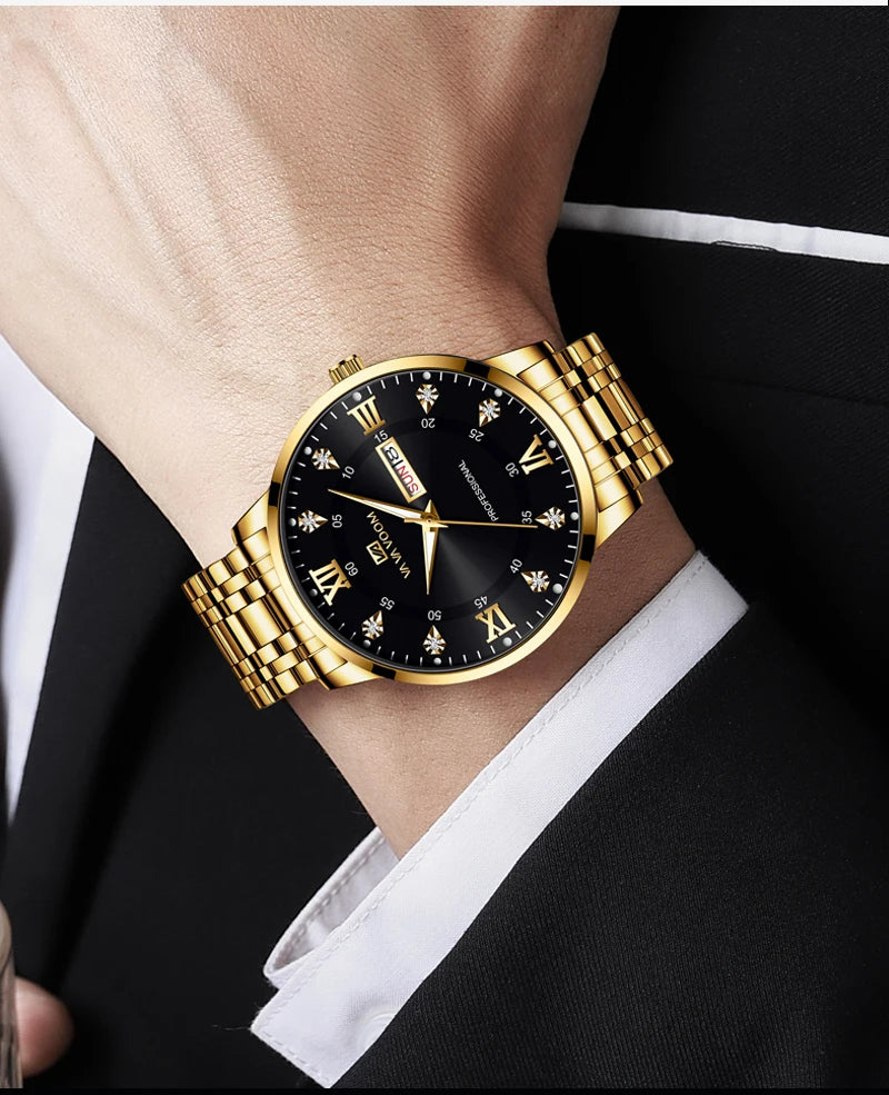 Top Brand Men Watch Stainless Steel Top Quailty Luxury Push Button Hidden Clasp Waterproof Luminous Date Week Sport Wrist Watch